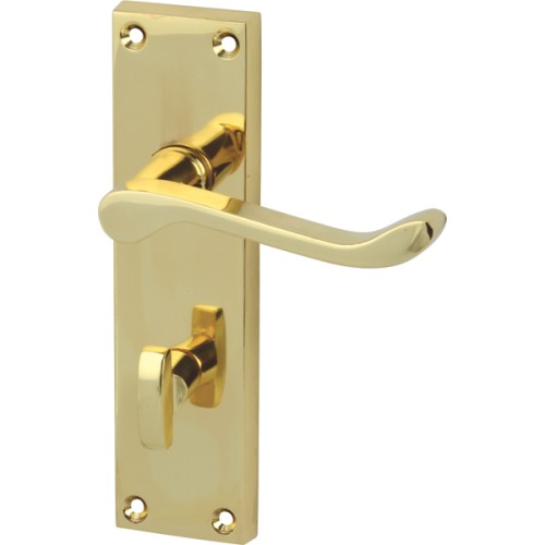 Polished Brass Victorian Scroll Door Handles with Bathroom Lock